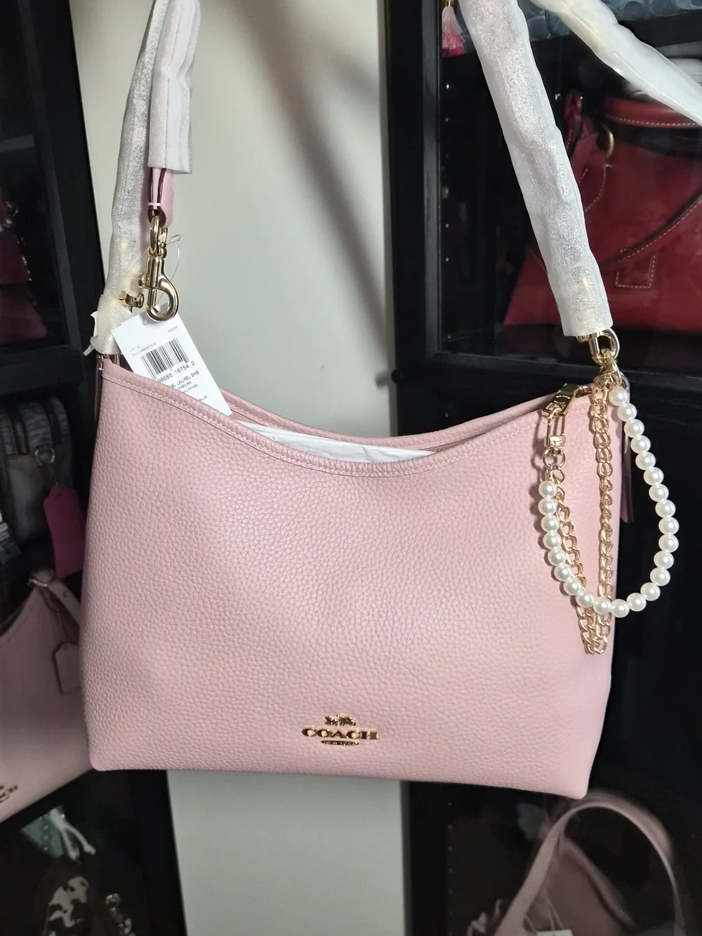Coach Pebbled Leather Laurel Shoulder Bag in Carnation Pink